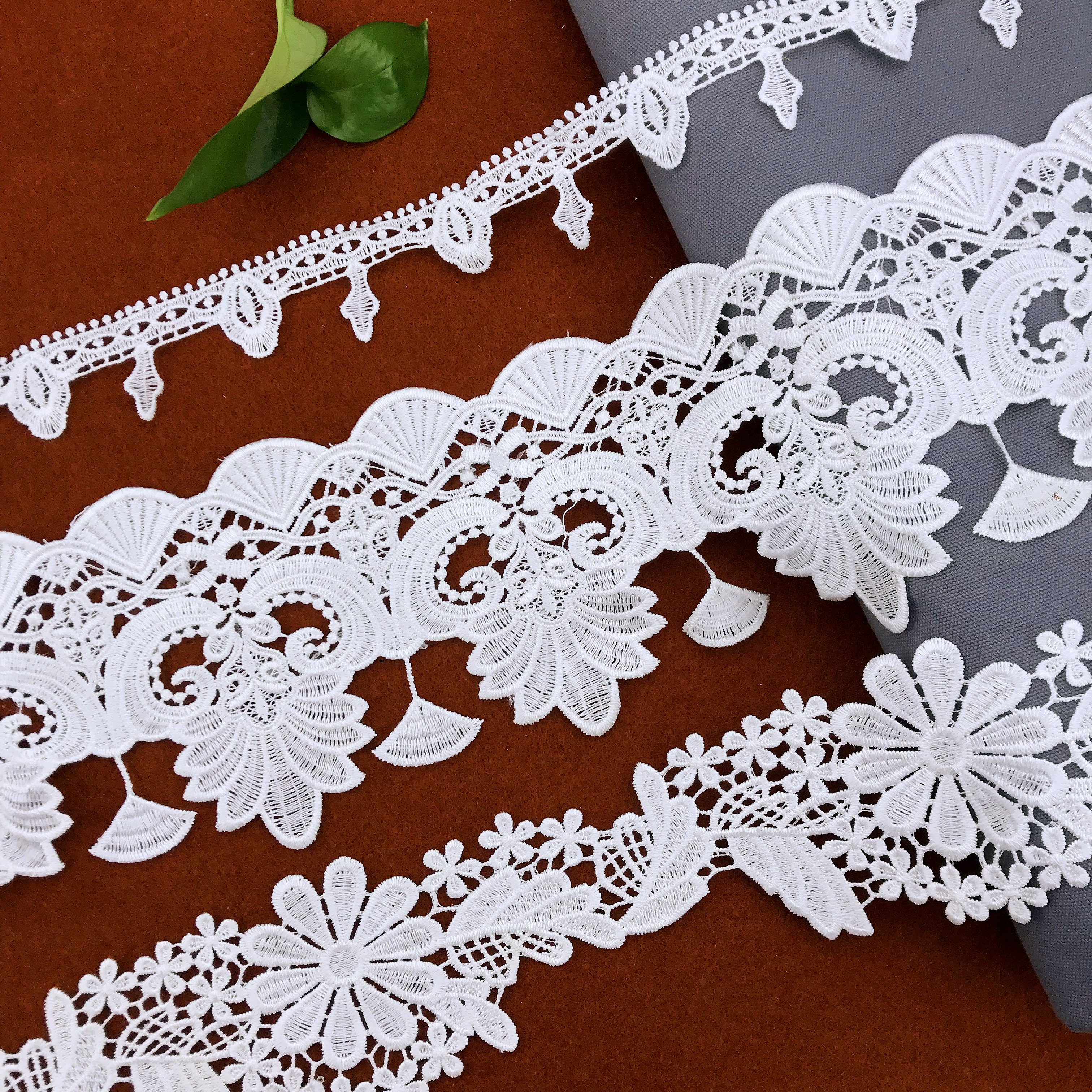 Free Sample lace embroidery White Border elastic lace trim wholesale stretch lace for Dress Border