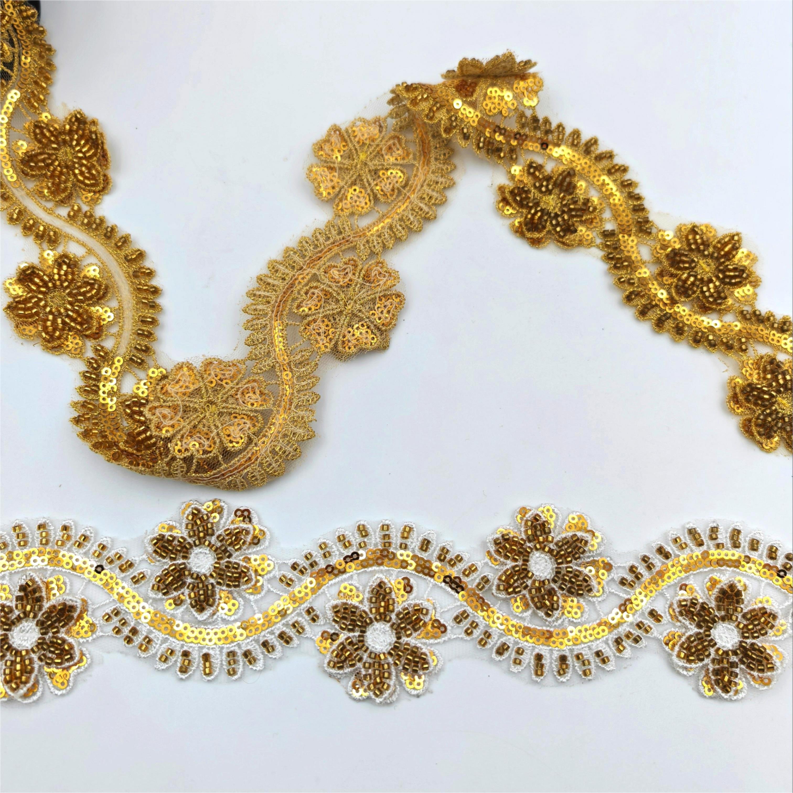 Sequins Tulle Lace Sequins Bead Embroidery Lace Trim High quality wholesale Bead Applique for evening dress