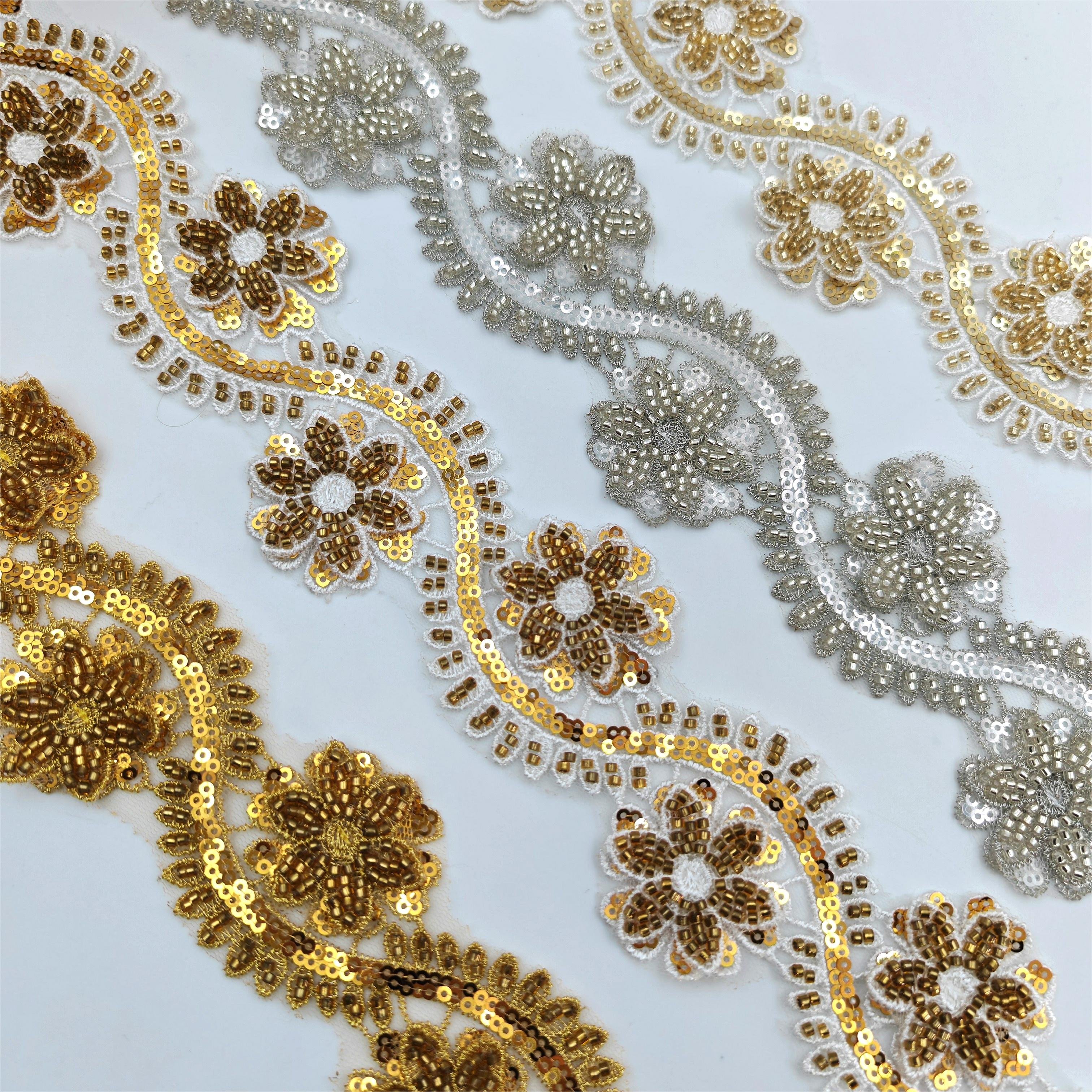 Sequins Tulle Lace Sequins Bead Embroidery Lace Trim High quality wholesale Bead Applique for evening dress