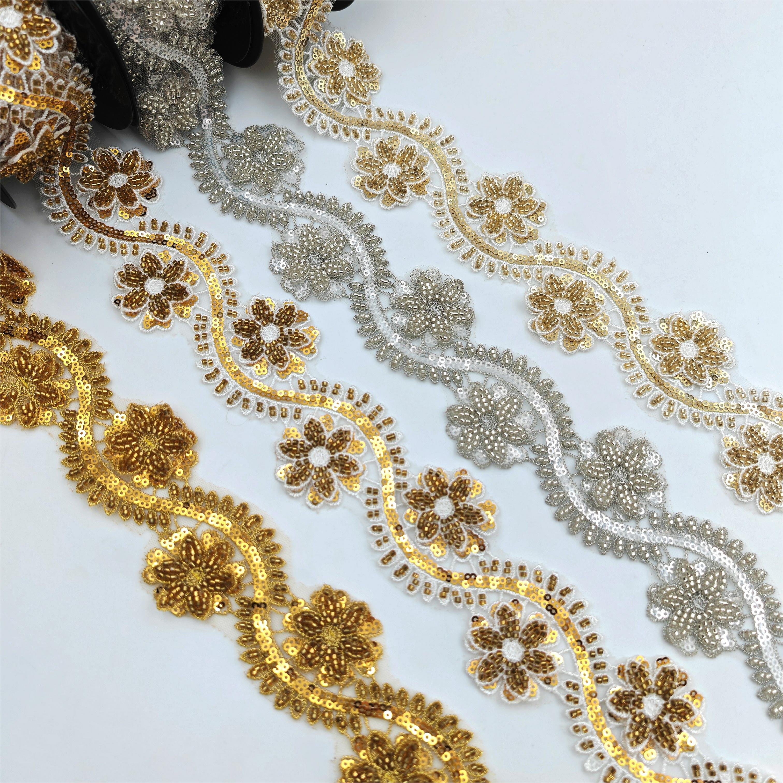Sequins Tulle Lace Sequins Bead Embroidery Lace Trim High quality wholesale Bead Applique for evening dress