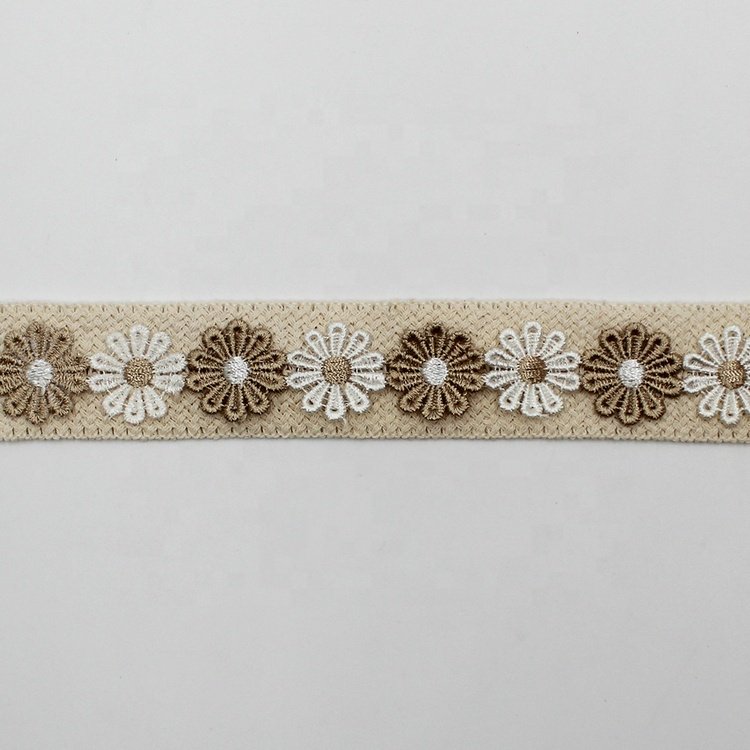 Manufacture beige 1 inch 3.5cm cotton crochet edging ribbon trims flower jacquard borders for garment dresses clothes