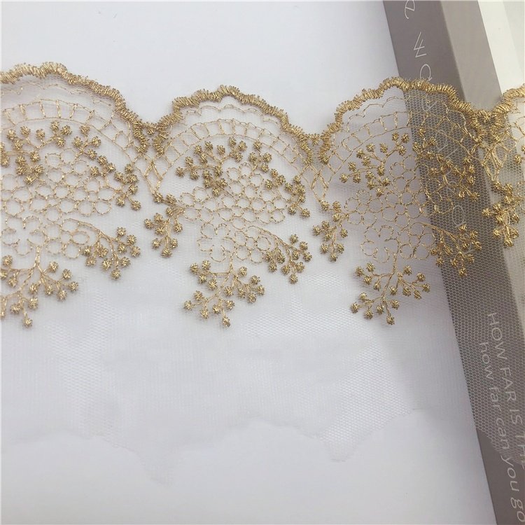 High Quality Gold Metallic Lace Trim with Beads New Design Lace for Garment Decoration High Quality Fabric