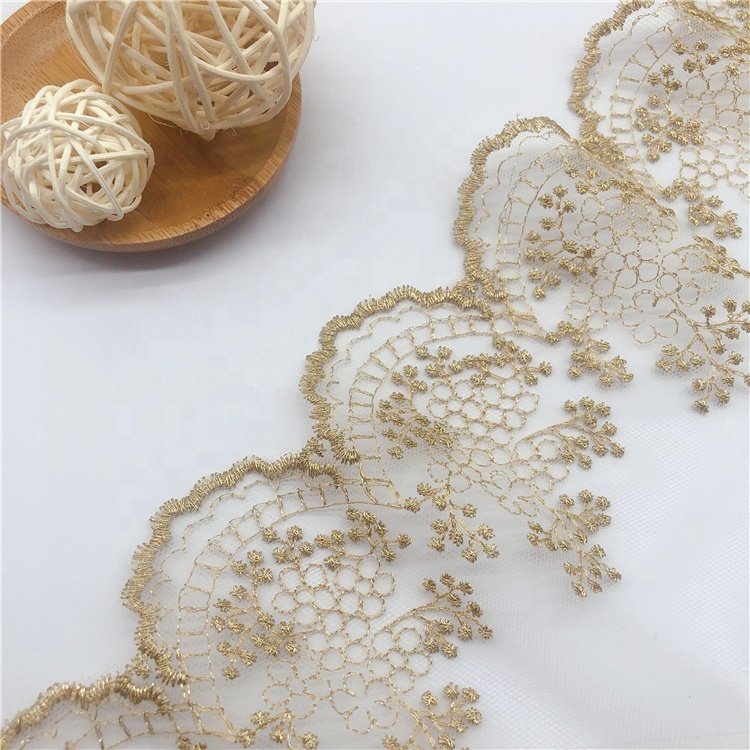 High Quality Gold Metallic Lace Trim with Beads New Design Lace for Garment Decoration High Quality Fabric