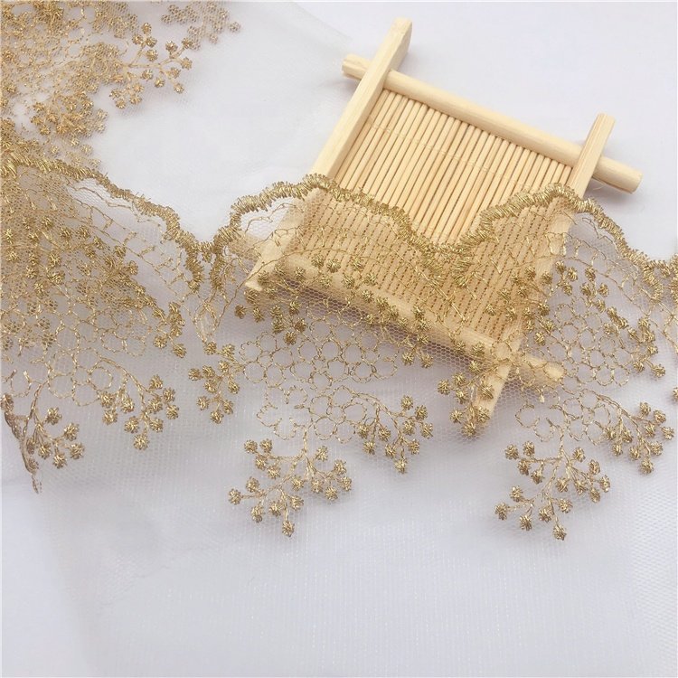 High Quality Gold Metallic Lace Trim with Beads New Design Lace for Garment Decoration High Quality Fabric