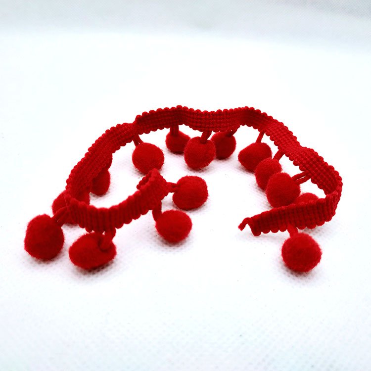 Stock wholesale 1cm diameter red cotton pom pom lace trim for garment accessories