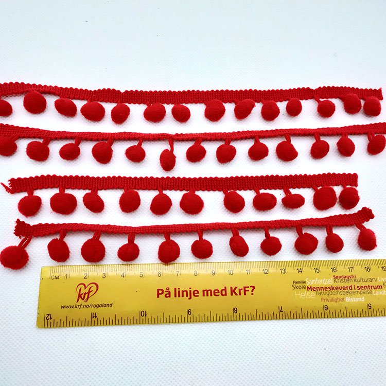 Stock wholesale 1cm diameter red cotton pom pom lace trim for garment accessories