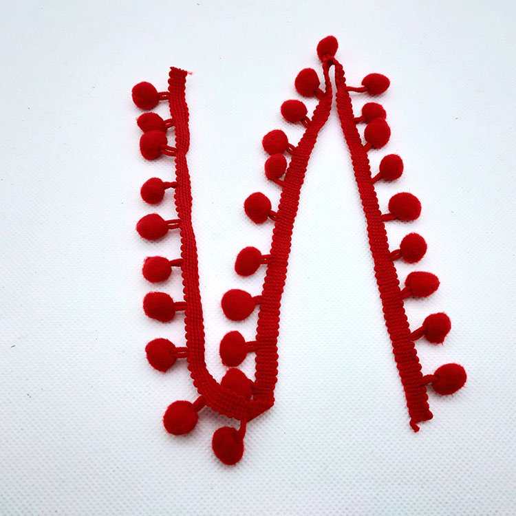 Stock wholesale 1cm diameter red cotton pom pom lace trim for garment accessories