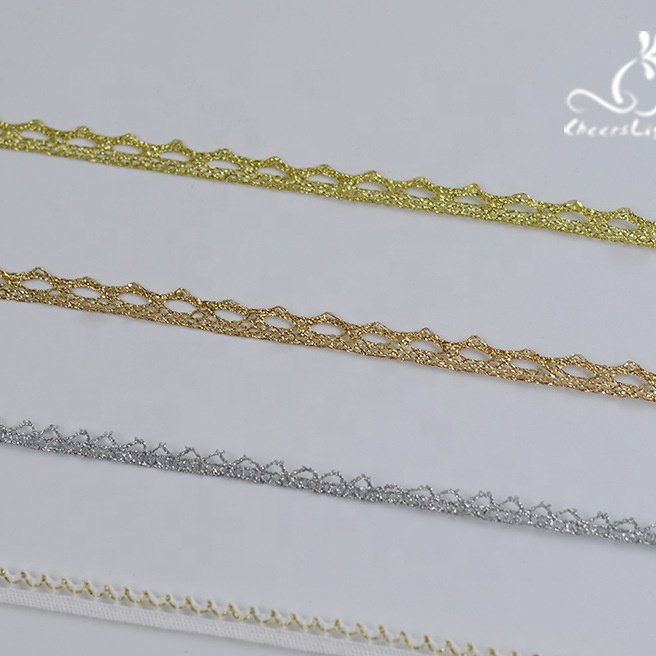 2023 Manufacturer Supply High Quality Golden Lurex Crochet Shiny Glitter Lace Trim For Garment