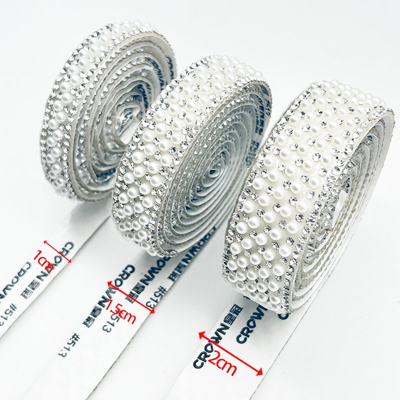 Hot Sale Crystal Rhinestones lace trim Pearl ribbon Bling Adhesive Rhinestone Strip for Clothing collar Curtain dance dress