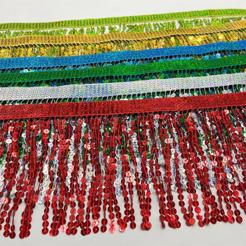 Fashion 16cm Length Encryption Sequin Tassel FringeTrim Latin Dance Dress Sequin Fringes Trims