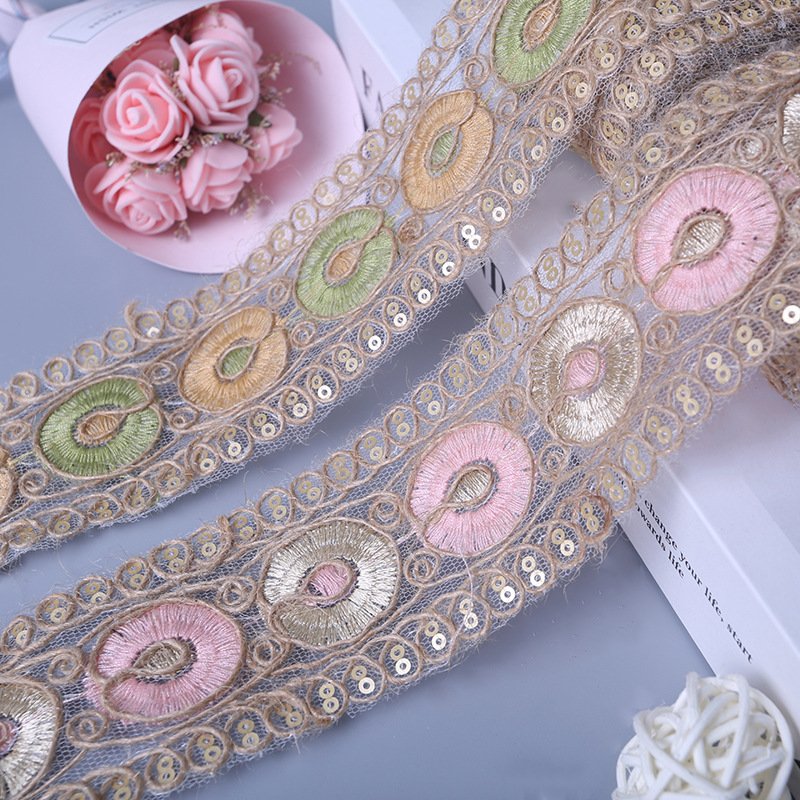 5cm Mirror Ethnic Beaded Lace Vintage Embroidery Sewing Lace Ribbon Trim For Diy Dress