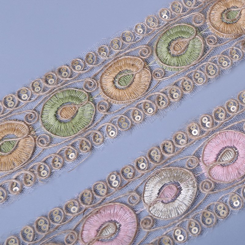 5cm Mirror Ethnic Beaded Lace Vintage Embroidery Sewing Lace Ribbon Trim For Diy Dress
