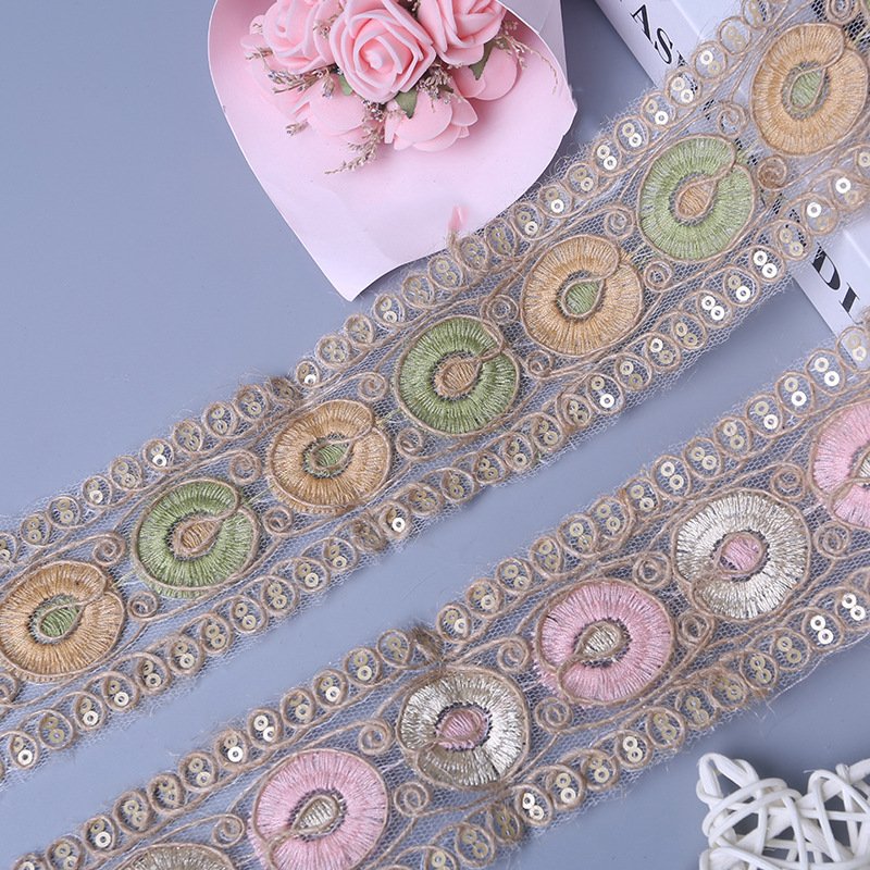 5cm Mirror Ethnic Beaded Lace Vintage Embroidery Sewing Lace Ribbon Trim For Diy Dress