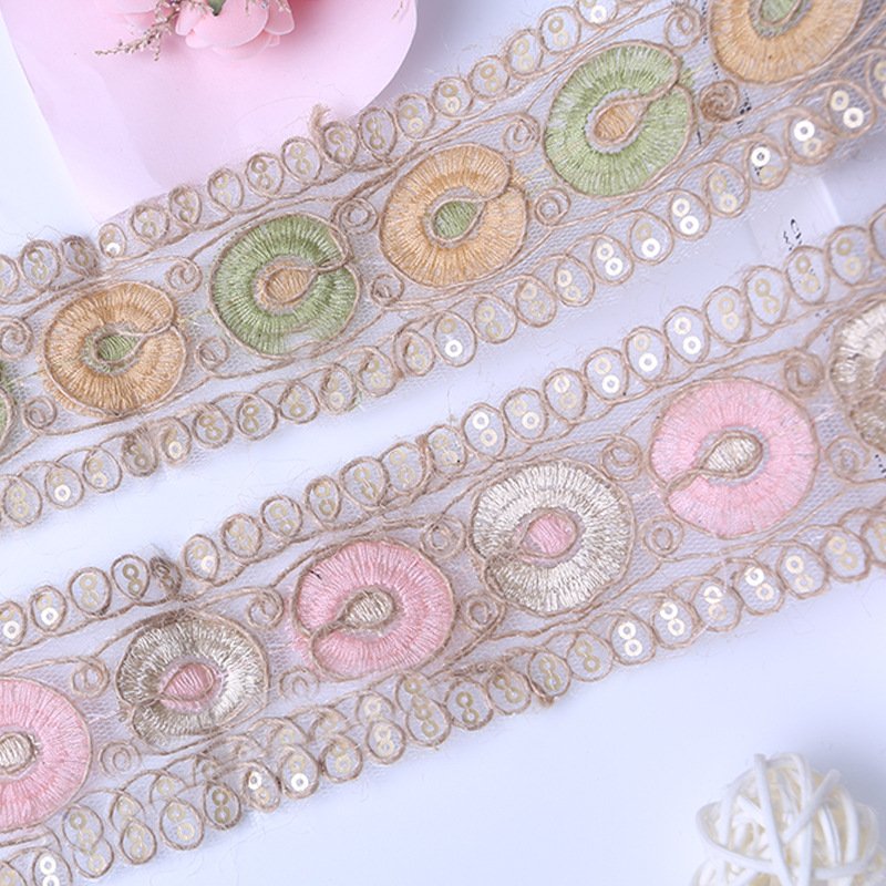 5cm Mirror Ethnic Beaded Lace Vintage Embroidery Sewing Lace Ribbon Trim For Diy Dress