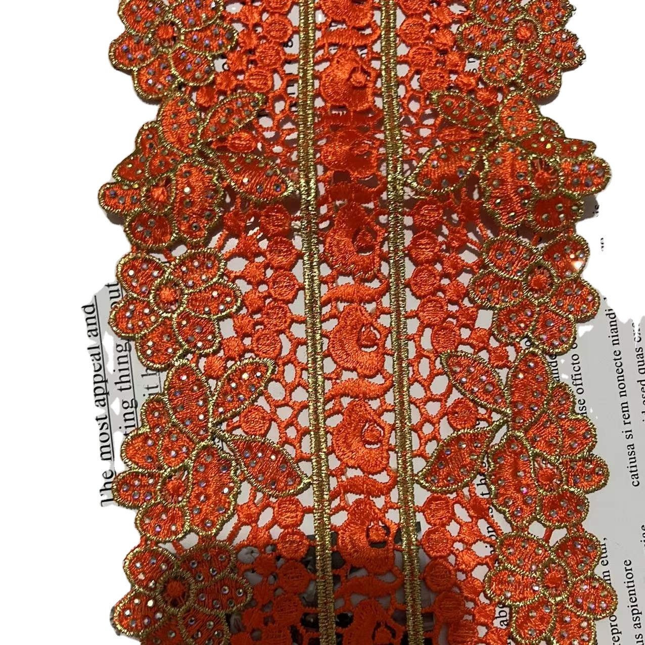 Rhinestone Lace Trim African Lace Trim Metallic Embroidered Motif Lace Wide 12.5cm