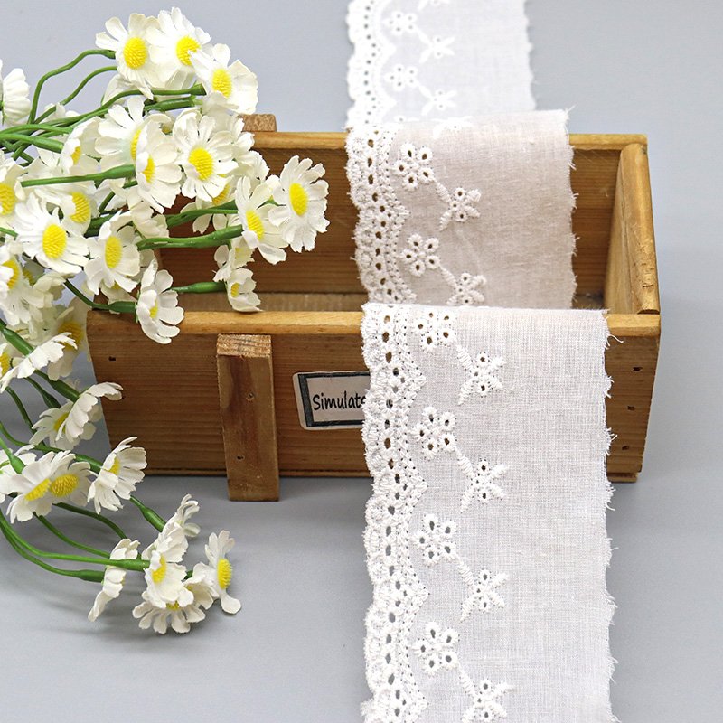2024 newest sewing custom lace trim Embroidery 100% cotton eyelet cotton lace trim for garment