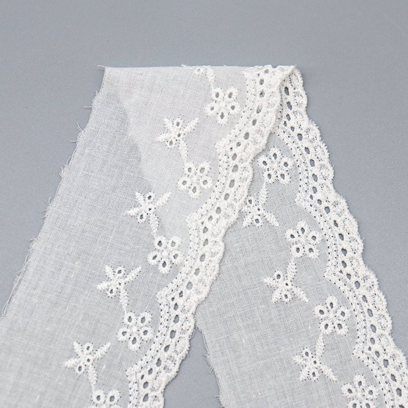 2024 newest sewing custom lace trim Embroidery 100% cotton eyelet cotton lace trim for garment