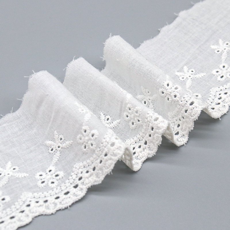 2024 newest sewing custom lace trim Embroidery 100% cotton eyelet cotton lace trim for garment