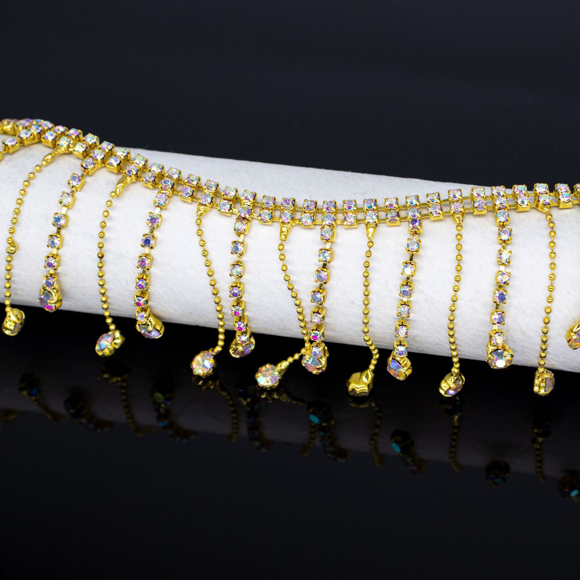 Factory Sale DIY Sewing Crystal Chain AB Color Rhinestone Tassel Trim For Garment Craft Jewelry