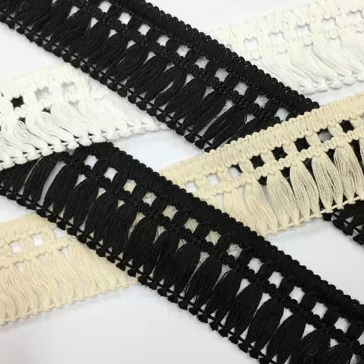 Hot Sale 4cm cotton tassel fringe DIY sewing curtain carpet knotted tassel fringe trim
