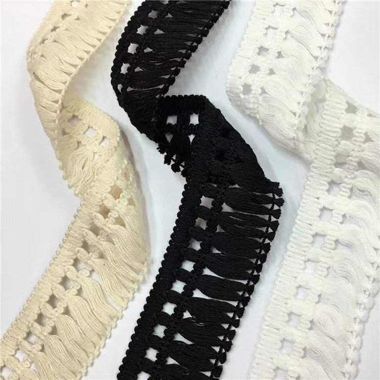 Hot Sale 4cm cotton tassel fringe DIY sewing curtain carpet knotted tassel fringe trim