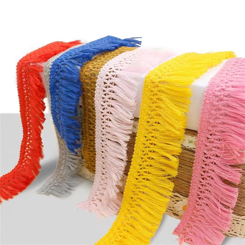 Hot Sale 4cm cotton tassel fringe DIY sewing curtain carpet knotted tassel fringe trim