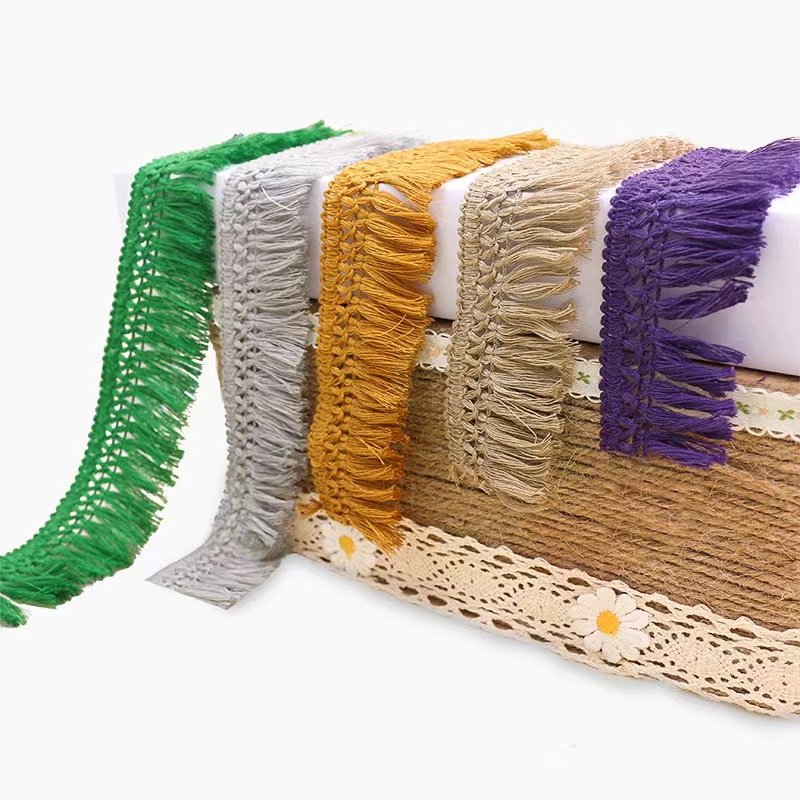 Hot Sale 4cm cotton tassel fringe DIY sewing curtain carpet knotted tassel fringe trim
