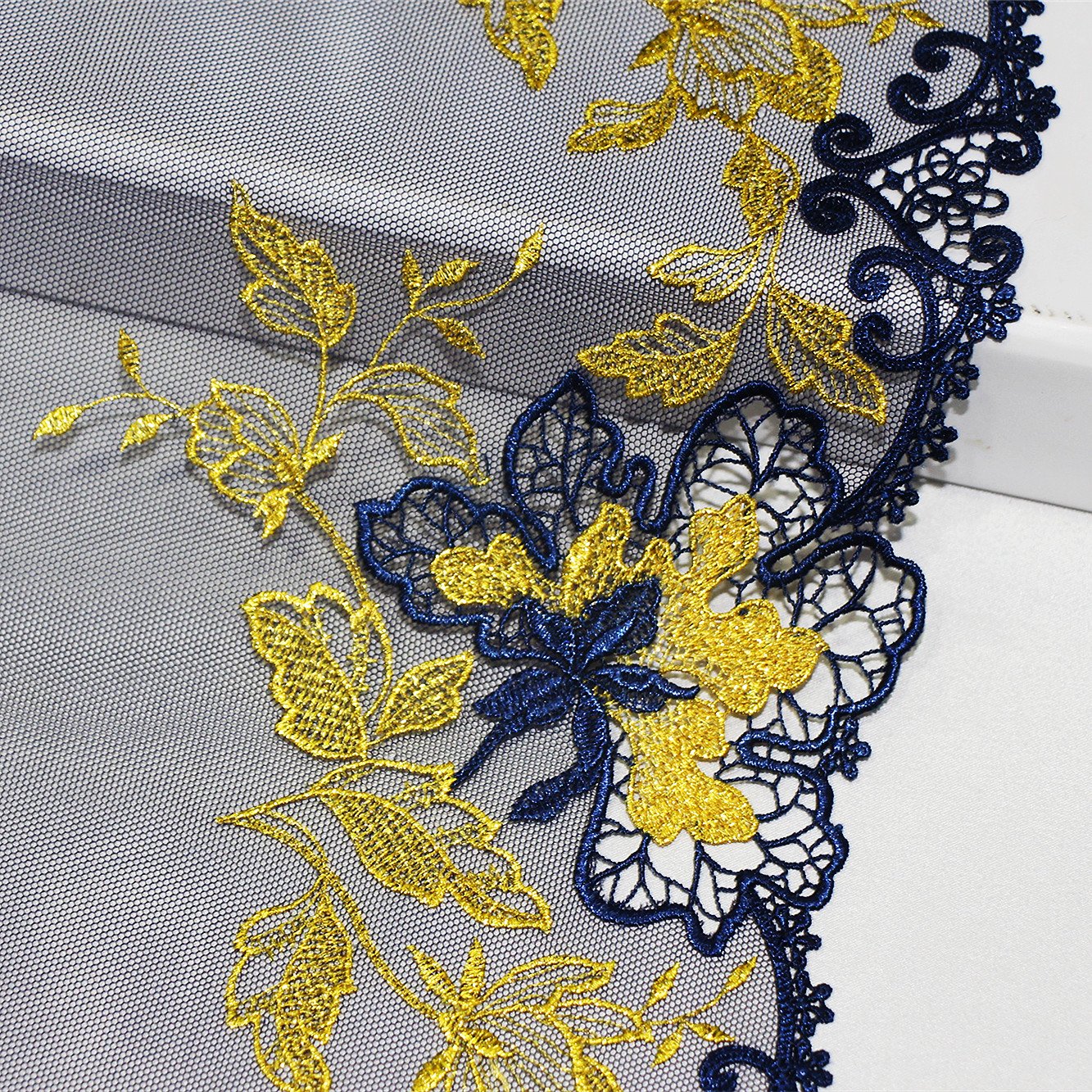 Quality Net Chemical Embroidery Lace Maple Leaf Tulle Lace Trim Blue Voile Lace For Lingerie