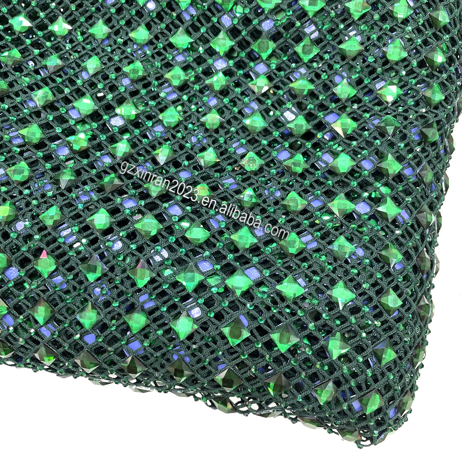 SH005 Custom Luxury 8mm big red rhinestone mesh trim Crystal stretch mesh fabric for clothing