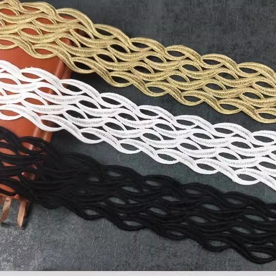 Factory Direct Custom 85mm hollow out Metallic Embroidery Lace Trimming Sustainable Gold Lace for Wedding Dress Decoration JB66