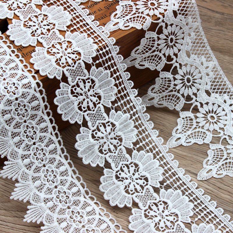 Zeal Manufacturer's High Quality 100% Chemical Lace White Floral Eyelet Embroidery Custom Bridal Lace Trimmings Decoration