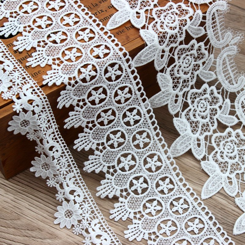 Zeal Manufacturer's High Quality 100% Chemical Lace White Floral Eyelet Embroidery Custom Bridal Lace Trimmings Decoration