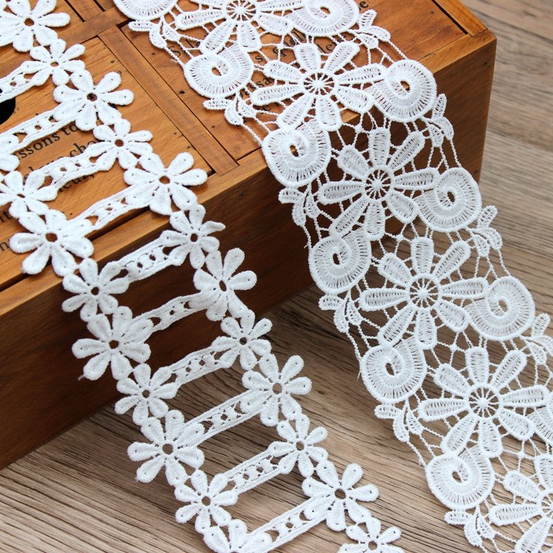 Zeal Manufacturer's High Quality 100% Chemical Lace White Floral Eyelet Embroidery Custom Bridal Lace Trimmings Decoration