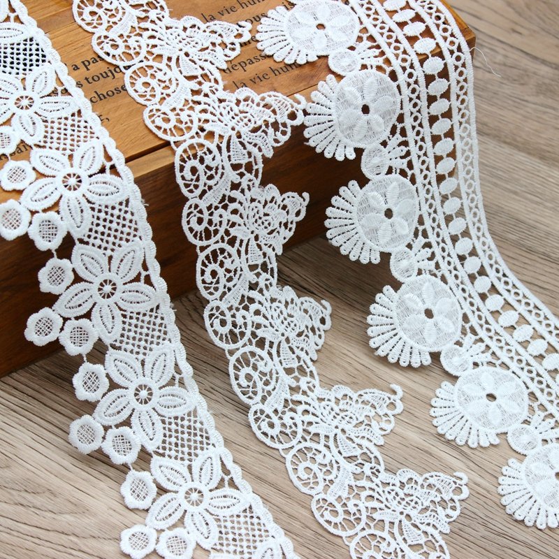 Zeal Manufacturer's High Quality 100% Chemical Lace White Floral Eyelet Embroidery Custom Bridal Lace Trimmings Decoration