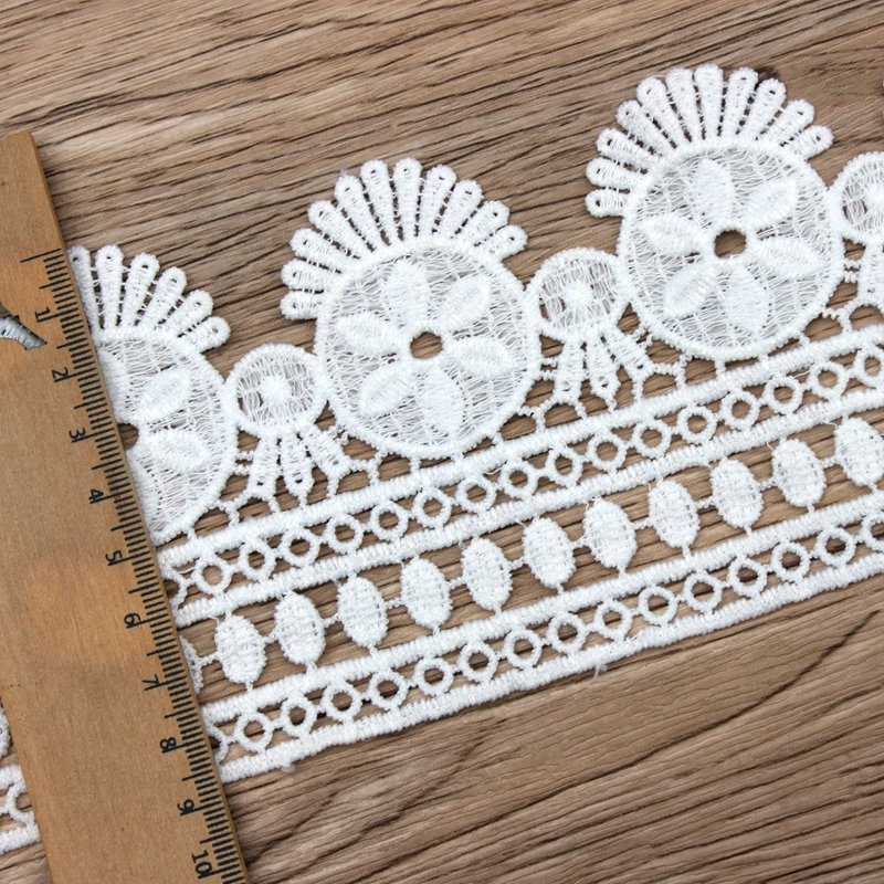 Zeal Manufacturer's High Quality 100% Chemical Lace White Floral Eyelet Embroidery Custom Bridal Lace Trimmings Decoration