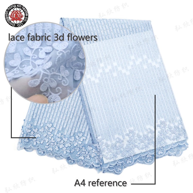 graceful Blue pink 90cm lace embroidered 3D leaf fabric Clothing 3d Lace Flower Trim