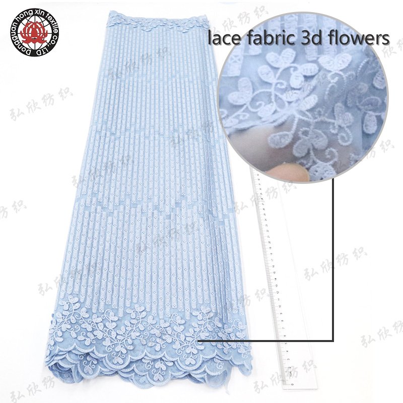 graceful Blue pink 90cm lace embroidered 3D leaf fabric Clothing 3d Lace Flower Trim