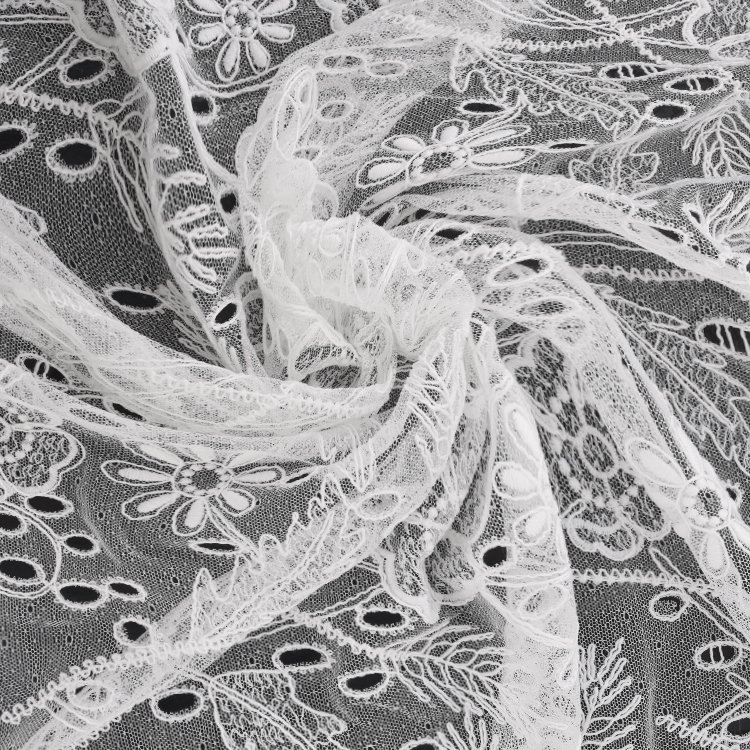 Wedding Lace Dress Fabric Bridal Floral Embroidery Tulle Lace Lace Trim 2024 Hot Sales French White