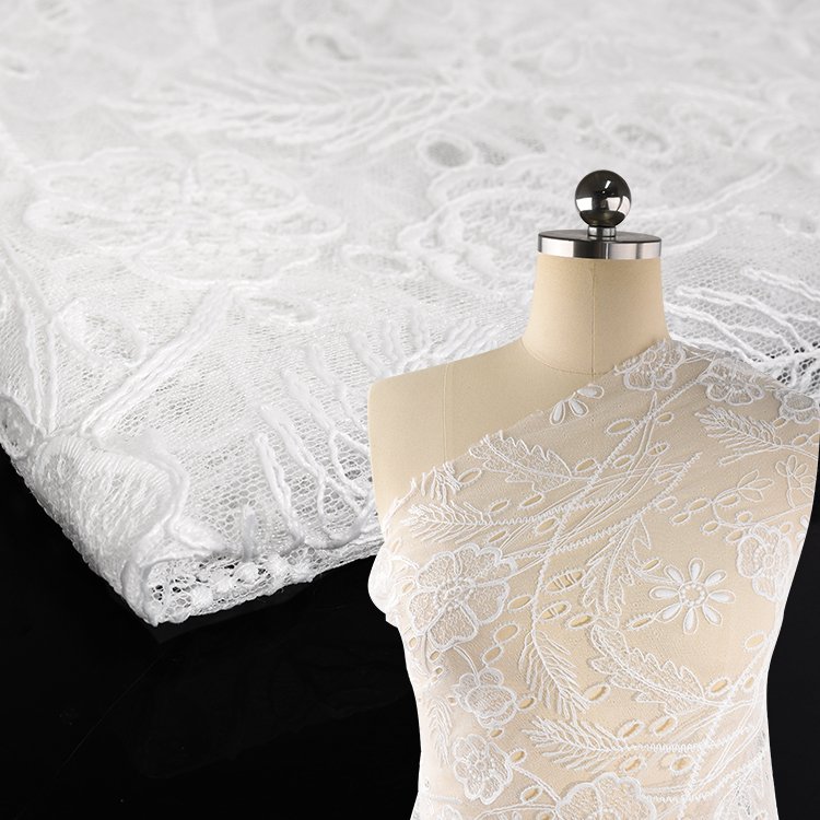 Wedding Lace Dress Fabric Bridal Floral Embroidery Tulle Lace Lace Trim 2024 Hot Sales French White