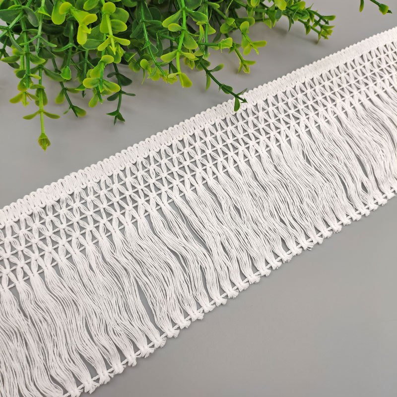 Width 96 mm Pure white Cotton Yarn dragon beard Tassel Lace Knitting Fringe Lace trim For Scarf Curtain Wedding Dances Dress