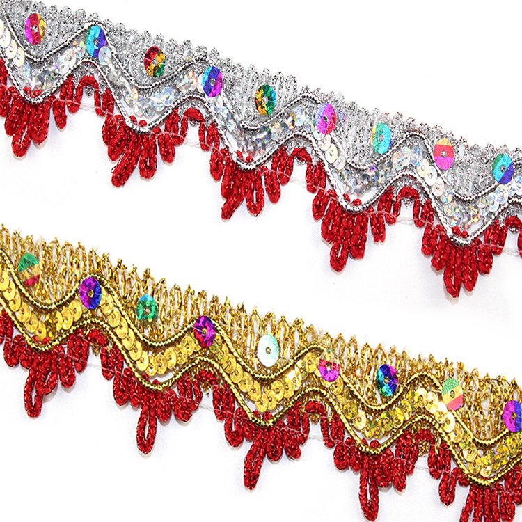 Hot Sale Gold And Silver Sequin Lace Trim border lace trim Gold Lace Trim