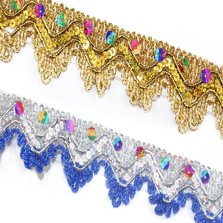 Hot Sale Gold And Silver Sequin Lace Trim border lace trim Gold Lace Trim