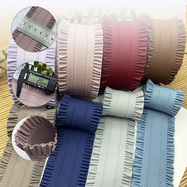 In Stock Double Ruffle Pleated Ribbon Cloth 5cm Elastic Ruffled Lace Trimming
