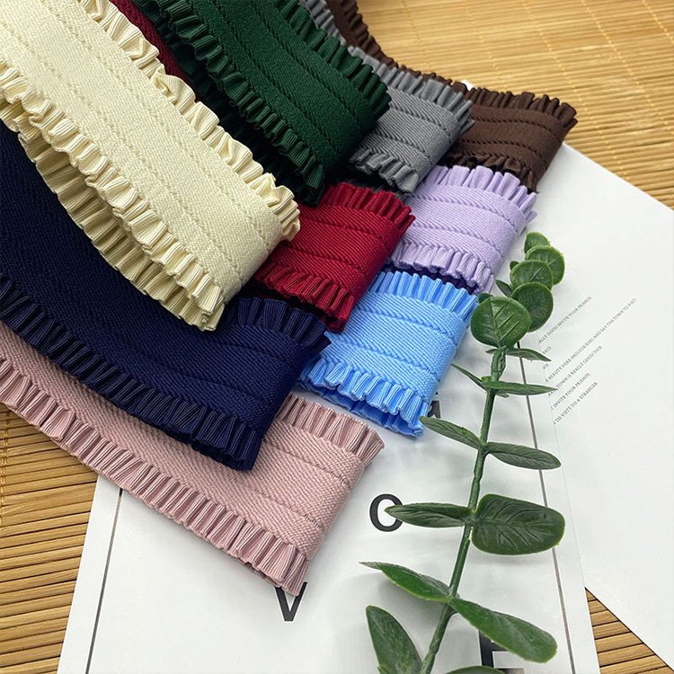 In Stock Double Ruffle Pleated Ribbon Cloth 5cm Elastic Ruffled Lace Trimming