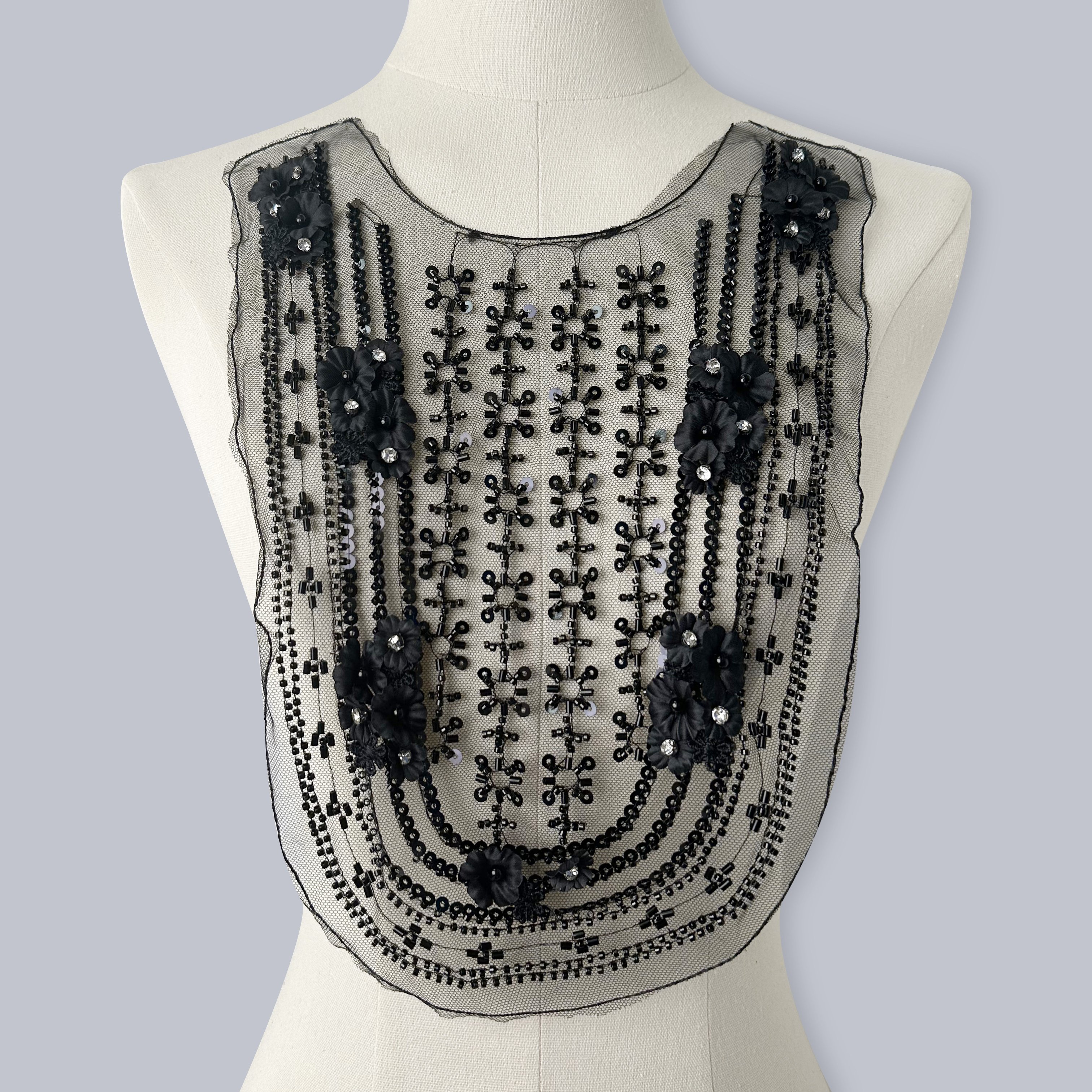European Classical Pearl Embroidery Trim Beading Flower Florals Sequin Collar Applique Corsage Lace Mesh Patches for Garment
