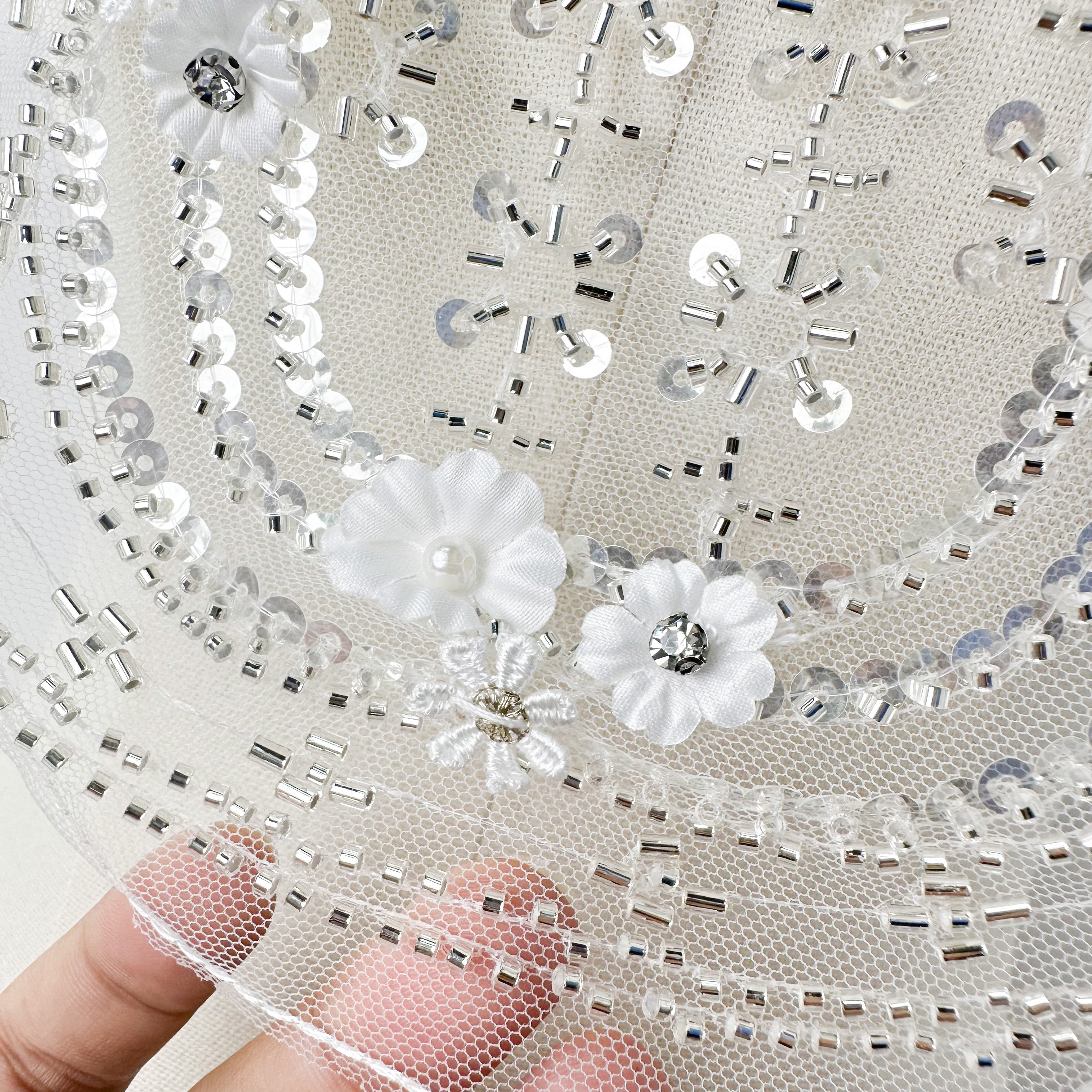 European Classical Pearl Embroidery Trim Beading Flower Florals Sequin Collar Applique Corsage Lace Mesh Patches for Garment