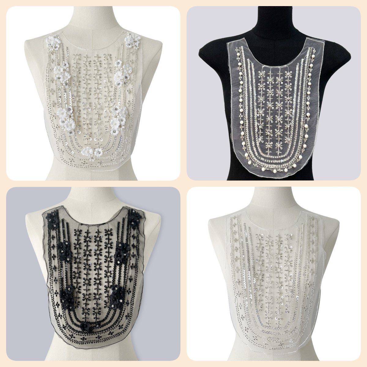 European Classical Pearl Embroidery Trim Beading Flower Florals Sequin Collar Applique Corsage Lace Mesh Patches for Garment