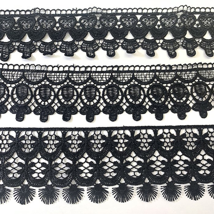 High Quality Refined Black Embroidery Trim Lace Guipure African Lace Fabric Trim