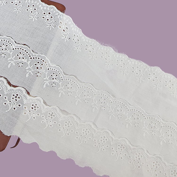Manufacturer Wholesale Women's Lace Dress 100% Cotton Lace Fabric Embroidered Eyelet Lace Trim