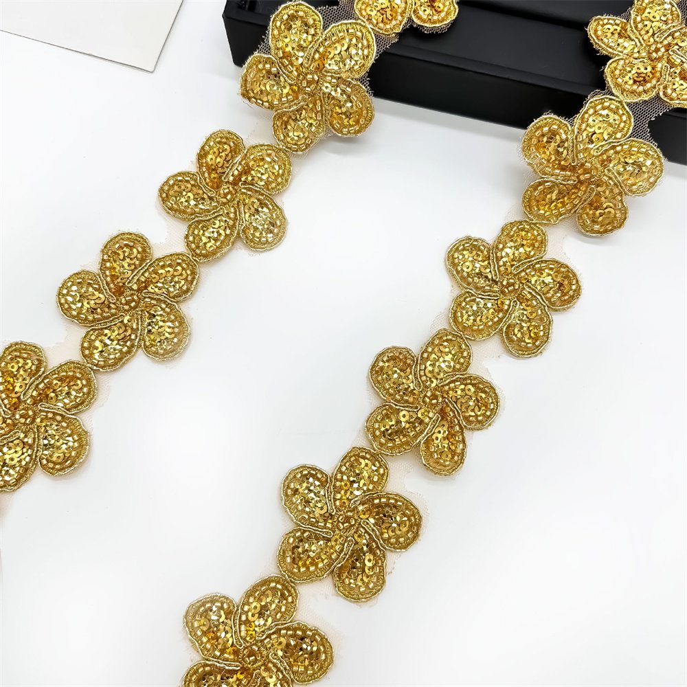 AFFINITY custom luxury gold sequin ribbon embroidery beaded lace trim for dress garment clothing accessories robe marriage abaya